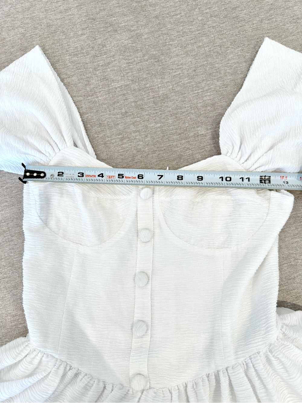 White Ruffle-Hem Mini Dress with Button Front - Picture 5 of 10